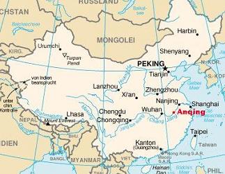 map of Anqing, in Anhui China
